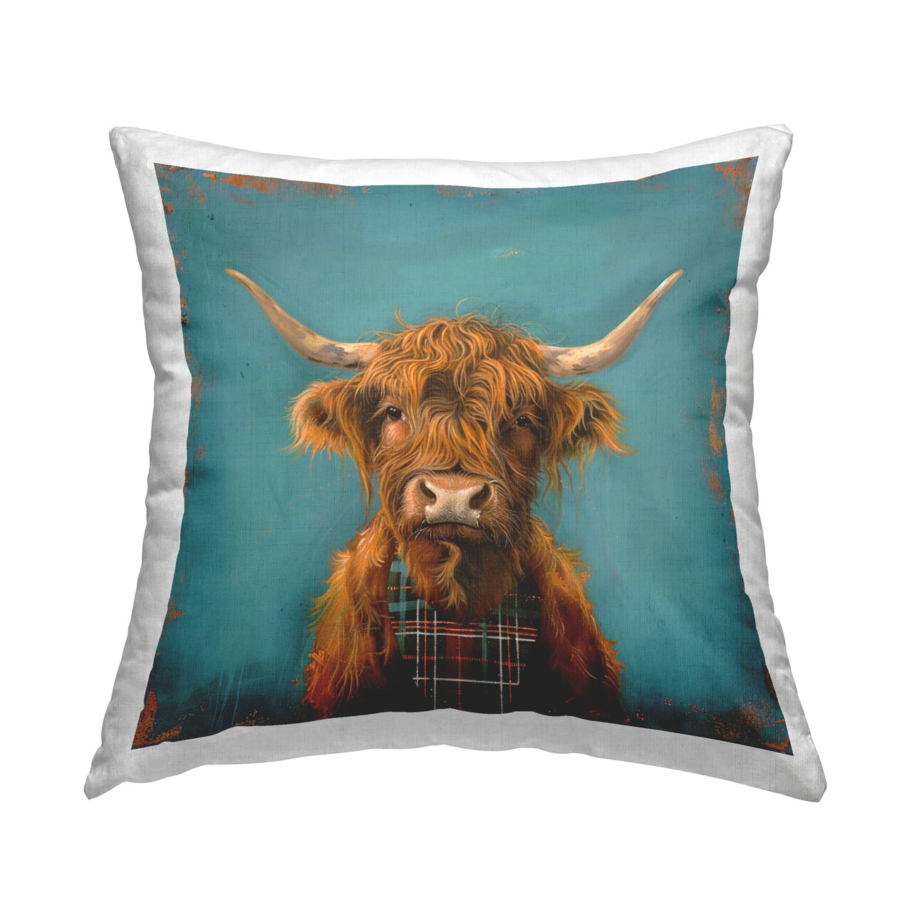 Stupell Industries Highland Cow on Blue Decorative Printed Throw Pillow Design by LSR Design Studio, 18 x 7 x 18